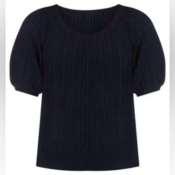 Brand New Philosophy Women's Black Puff Sleeve Pointelle Sweater Size Medium NWT - Picture 2 of 4